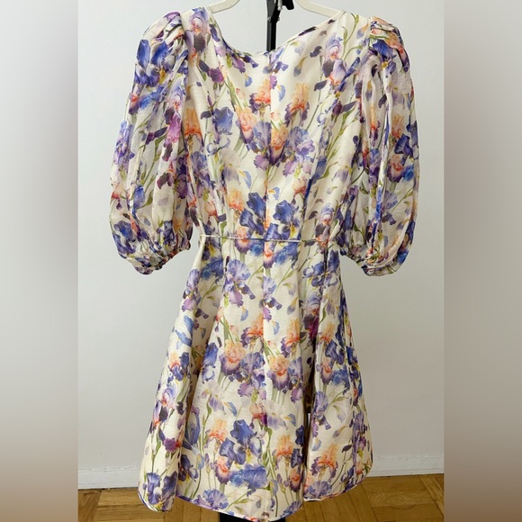 NWT Zimmermann (AU 3) Tama linen & silk puff sleeve Floral Mini Dress (US 10) - Picture 9 of 16